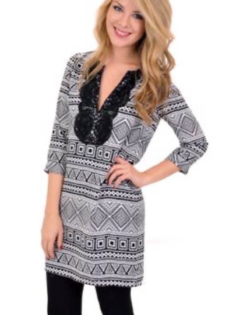 Paris & Me Black & White Geometric Mini Dress